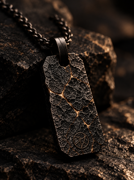 KYNTSU The Dog Tag pendant - black forged metal with gold fracture detail